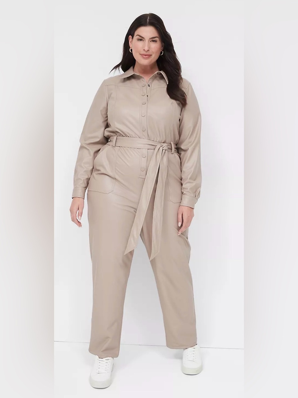 Lane Bryant Long-Sleeve Stretch Faux-Leather Jumpsuit size 16 A674